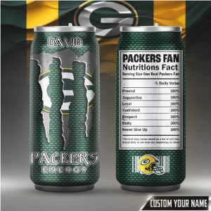 Custom Green Bay Packers Fan Nutrition Facts Energy Drink Can Tumbler Bottle