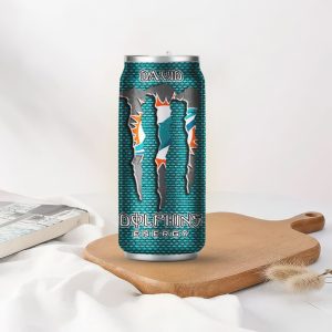 Custom Miami Dolphins Fan Nutrition Facts Energy Drink Can Tumbler