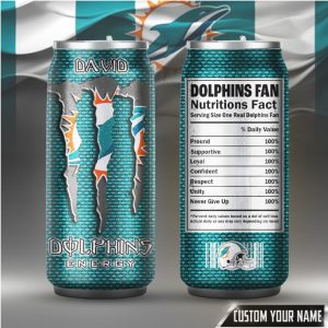 Custom Miami Dolphins Fan Nutrition Facts Energy Drink Can Tumbler