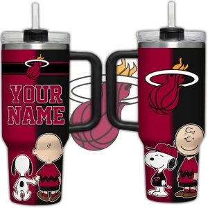 Custom Miami Heat Peanuts Snoopy and Charlie Brown Personalized 40oz Tumbler