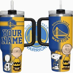 Custom Name Golden State Warriors Peanuts Charlie Brown and Snoopy 40oz Tumbler
