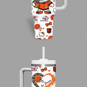 Hello Kitty x Cleveland Browns Football Fan 40oz Quencher Style Tumbler with Handle