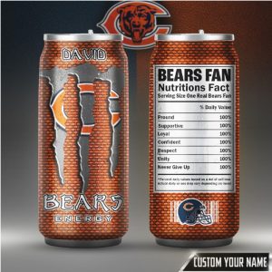 Personalized Chicago Bears Fan Nutrition Facts Energy Drink Can Tumbler