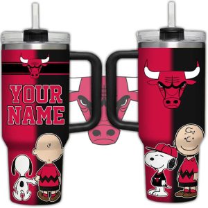Personalized Chicago Bulls Peanuts Snoopy Red & Black Split Design 40oz Tumbler