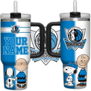 Personalized Dallas Mavericks Peanuts Snoopy & Charlie Brown Blue 40oz Tumbler