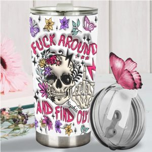 Personalized Fuck Around and Find Out Floral Skull Edgy Custom Tumbler