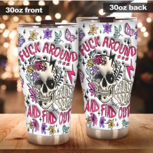 Personalized Fuck Around and Find Out Floral Skull Edgy Custom Tumbler