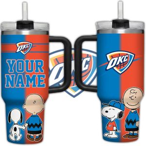 Personalized OKC Thunder Snoopy and Charlie Brown 40oz Tumbler