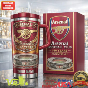 Arsenal FC The Gunners 140 Years Anniversary Emirates Stadium Personalized Soccer Tumbler