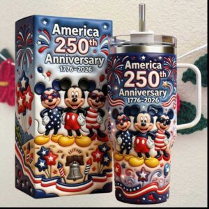 America 250th Anniversary Mickey Mouse Patriotic 1776 2026 Disney Fan Gift Style Tumbler