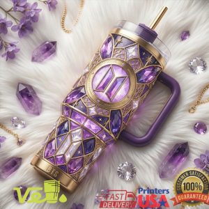 BTS K Pop Purple Gemstone Stained Glass Army Fan Gift Merchandise Tumbler