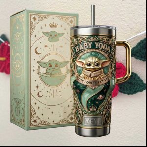 Baby Yoda The Child “The Force is Cute” Luxury Gold & Jade 40oz Tumbler