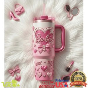 Barbie Dream Big Pink Heart Ribbon Bow Sparkle 40oz Tumbler