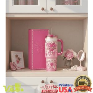 Barbie Dream Big Pink Heart Ribbon Bow Sparkle 40oz Tumbler