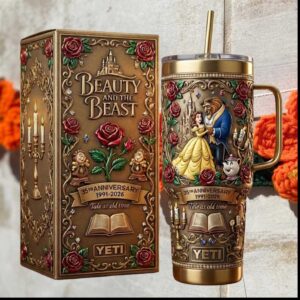 Beauty And The Beast 35th Anniversary Tale As Old Time Vintage Stainless Steel Insulated Tumbler