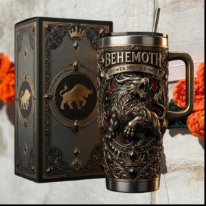 Behemoth Power Never Bows Mythological Beast Gothic Metal Style 20oz Stainless Steel Insulated Tumbler