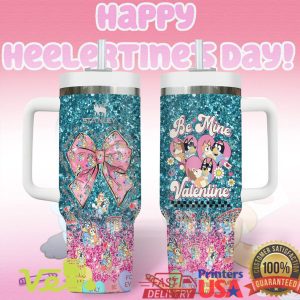 Bluey Heeler tine's Day Valentine's Glitter Bow Custom Kids 40oz Tumbler