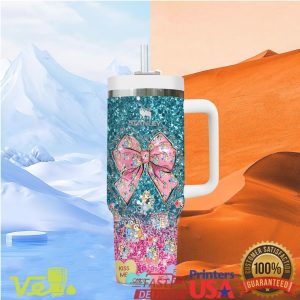 Bluey Heeler tine's Day Valentine's Glitter Bow Custom Kids 40oz Tumbler