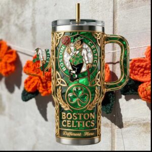 Boston Celtics Different Here NBA Basketball Green Emerald Glass Style Stainless Steel Insulated Tumbler
