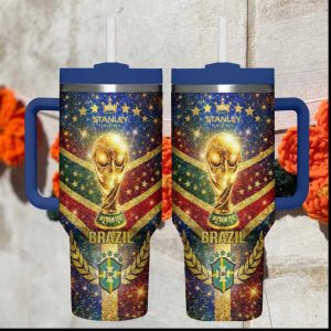 Brazil National Team CBF World Cup Trophy Golden Sparkle Tumbler Design