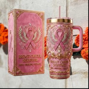 Breast Cancer Survivor Hope Strength Courage Pink Ribbon Winged Jewel Tumbler
