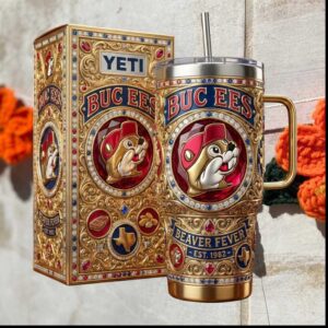 Buc ees Beaver Fever Est 1982 Texas Retro Gold Jeweled Collector Stainless Steel Insulated Tumbler