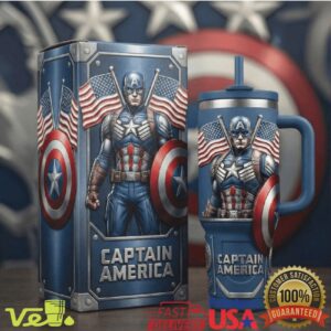Captain America Marvel Avengers Superhero Patriotic Shield Graphic Men's Comic Gift Stainless Steel Insulated Tumbler