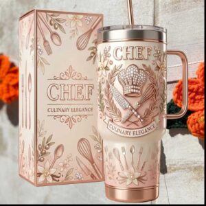 Chef Culinary Elegance Rose Gold Professional Cook Floral Gift for Her Stainless Steel Insulated Tumbler