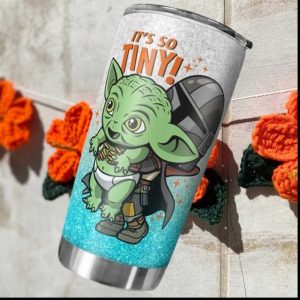 Chibi Mandalorian and Baby Yoda “It's So Tiny!” Glitter Galaxy Tumbler