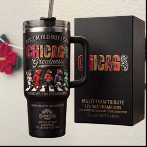 Chicago City Of Champions Multi Team Tribute 17x NBA Greatness Sports Fan Gift Tumbler