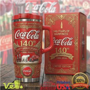 Coca Cola 140 Years of Happiness Polar Bear Limited Edition Red Beverage Tumbler