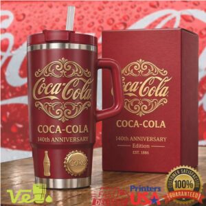 Coca Cola 140th Anniversary Edition Est 1886 Red Gold Classic Soda Tumbler