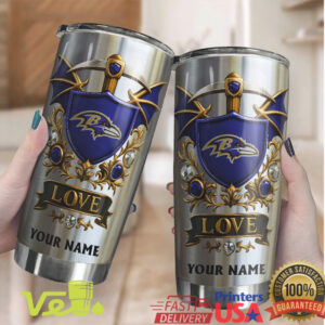 Custom Baltimore Ravens Shield Tumbler Personalized Name Luxury Football Fan Gift