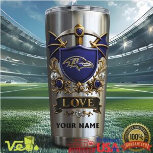 Custom Baltimore Ravens Shield Tumbler Personalized Name Luxury Football Fan Gift