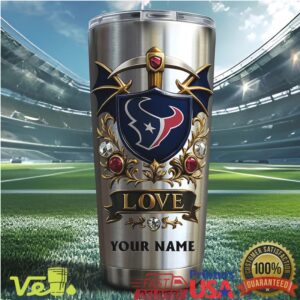 Custom Houston Football Logo Tumbler Personalized Name Shield Fan Gear