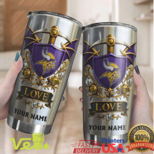 Custom Minnesota Vikings Name Tumbler 40oz Stainless Steel Shield Design