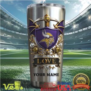 Custom Minnesota Vikings Name Tumbler 40oz Stainless Steel Shield Design