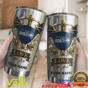 Custom Seattle Seahawks Shield Tumbler Personalized Name & Gemstone Design 20oz