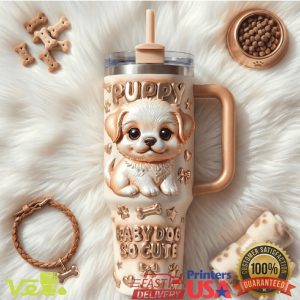 Cute Puppy Baby Dog Raised Effect Insulated Tumbler with Handle