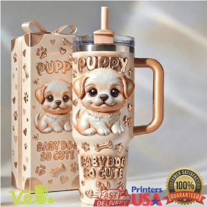 Cute Puppy Baby Dog Raised Effect Insulated Tumbler with Handle
