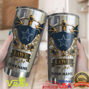 Dallas Cowboys Love Shield Personalised Star Fan Silver Tumbler