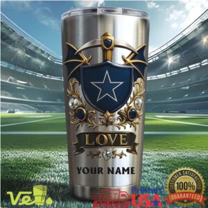 Dallas Cowboys Love Shield Personalised Star Fan Silver Tumbler