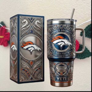 Denver Broncos Mile High Football Established in Denver Blue Fan Gift Tumbler