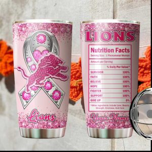Detroit Lions Breast Cancer Awareness Pink Ribbon Nutrition Facts Tumbler