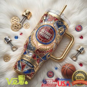 Detroit Pistons Motor City Basketball Retro Stained Glass Fan Gift Sports Tumbler