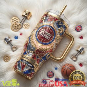 Detroit Pistons Motor City Basketball Retro Stained Glass Fan Gift Sports Tumbler