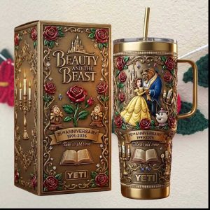 Disney Beauty and the Beast 35th Anniversary Tale As Old Time Gold Tumbler