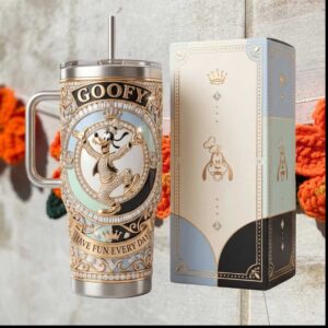 Disney Goofy Have Fun Every Day Vintage Jeweled 20oz Classic Character Fan Gift Stainless Steel Insulated Tumbler