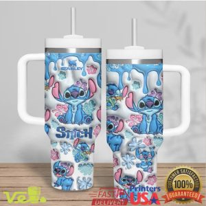 Disney Lilo Stitch Blue Drip 40oz Tumbler Tropical Hibiscus Stitch Design