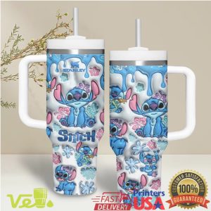 Disney Lilo Stitch Blue Drip 40oz Tumbler Tropical Hibiscus Stitch Design